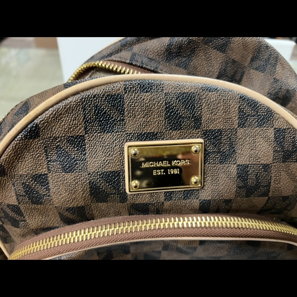 Michael Kors Tan and Brown Patterned Backpack